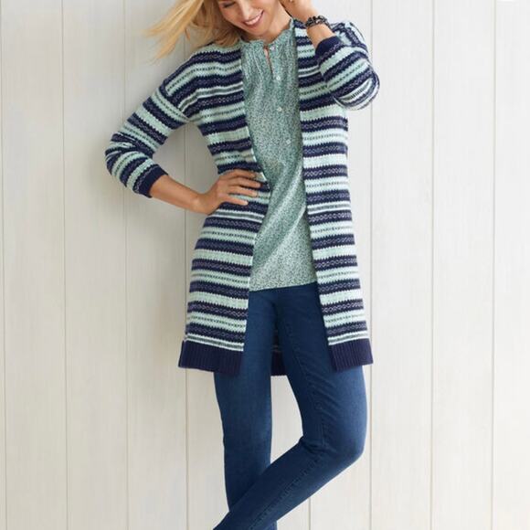 Talbots Size Large Blue Fair Isle Open Front Cardigan Sweater - Picture 1 of 8